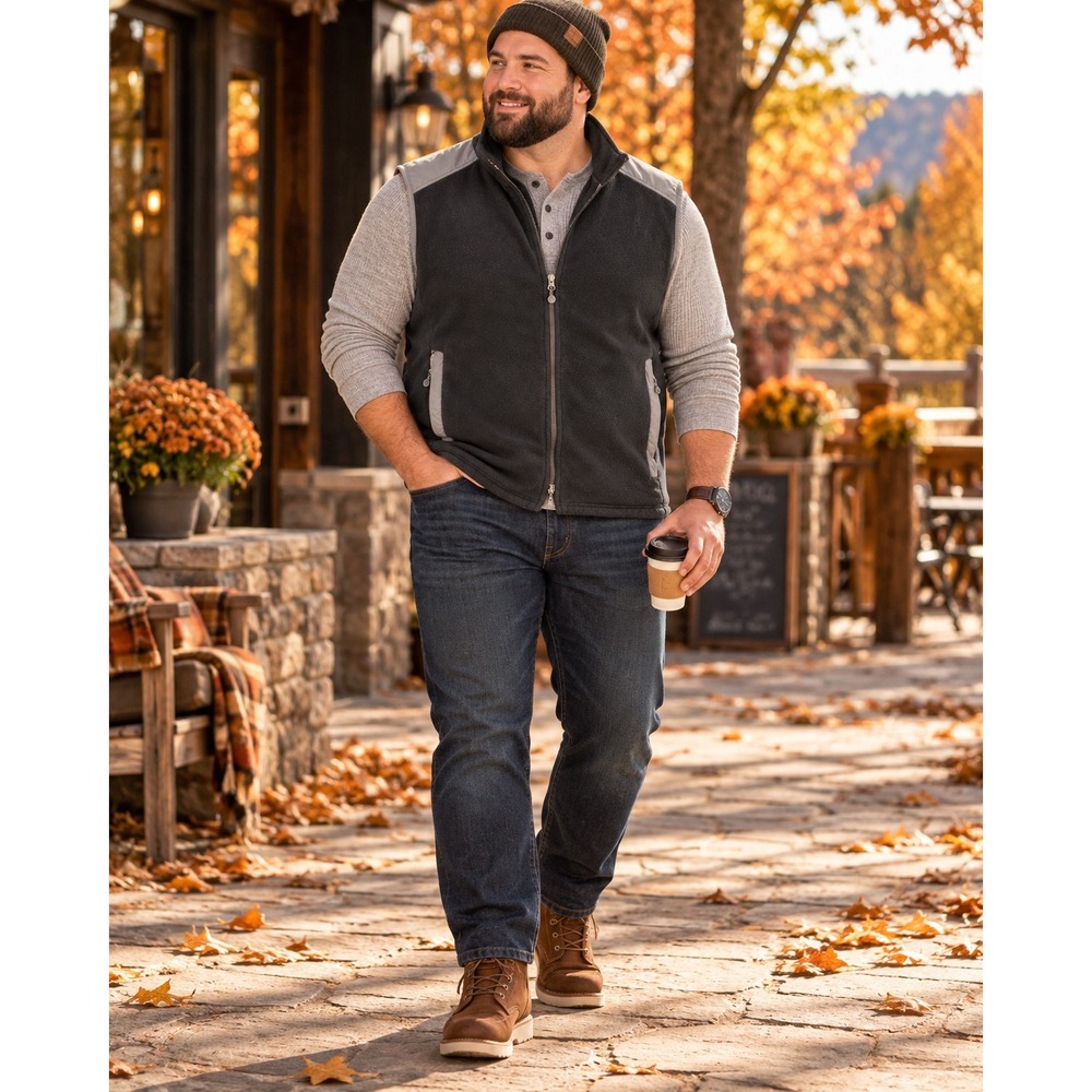 L.L.Bean Men Extra Large Black Gray Polartec Fleece Vest Full Zip Gorpcore